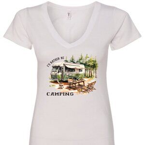 I'd Rather Be Camping V-Neck T-Shirt | Many Colors
